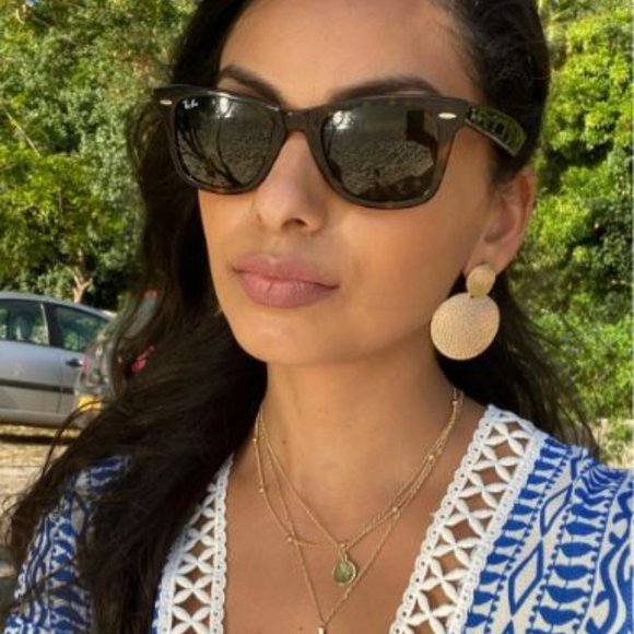 Gold Textured Round Circle Drop Statement Earrings - Picture 2 of 4